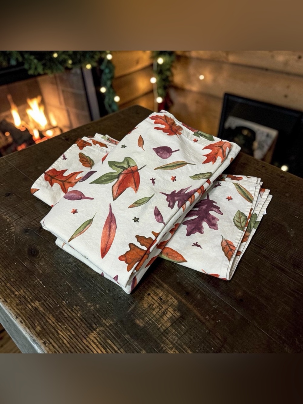 Tessitura Toscana Telerie Fall Tablecloth & 8 Cloth Napkins Leaves Thanksgiving